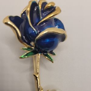 Rose Flower Brooch pin.Gold and Blue colour Brooch pin.